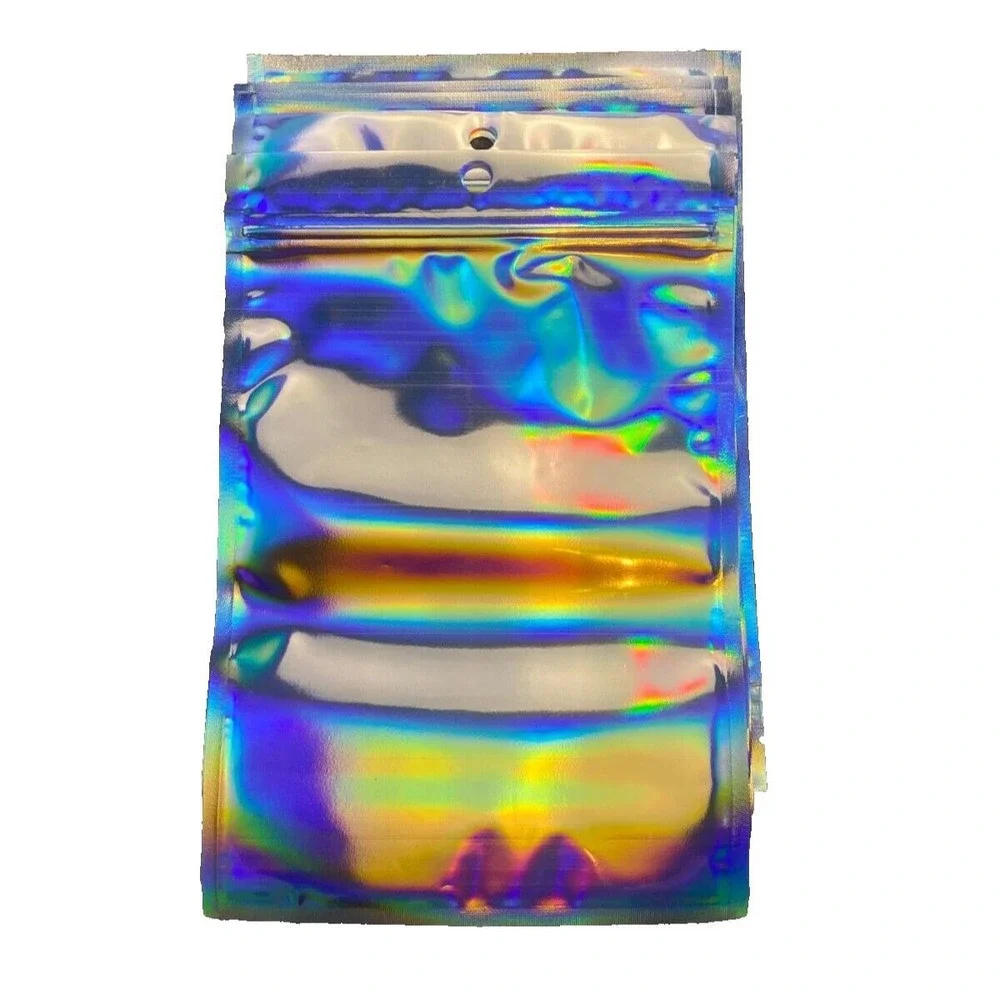 15 Piece Holographic‎ Mylar Foil Bag Resealable Zip Pouch Packaging Clear Front